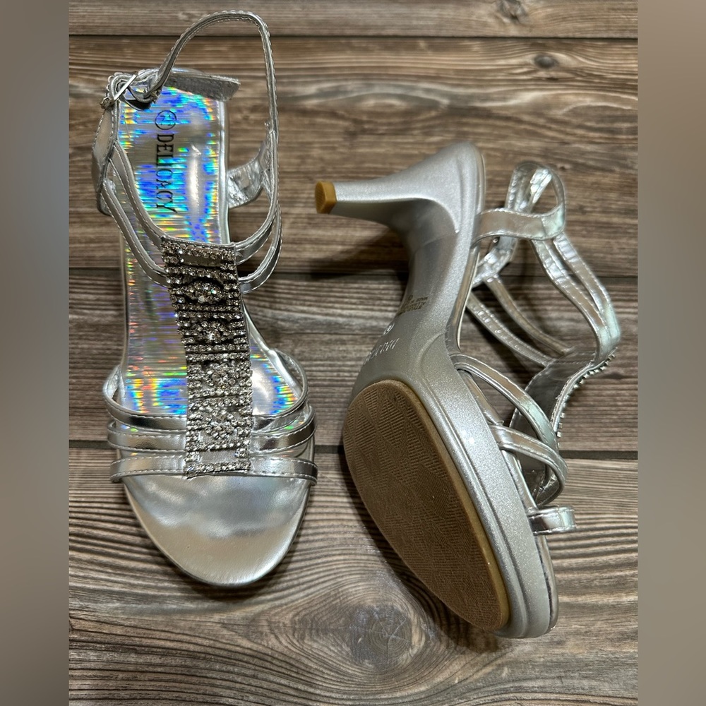 Delicacy Silver Rhinestone Low Platform Heels - Never worn other than try on